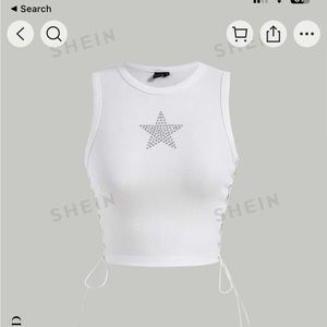 Star rhinestone white tank top